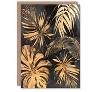 Artery8 Golden Monstera Leaf Palm Frond Dark Plant Lover Birthday Art Card in Gold Artery8 Gold