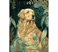 Artery8 Golden Retriever Dog in Nature Modern Watercolour Illustration Extra Large XL Wall Art Poster Print