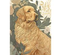 Artery8 Golden Retriever Dog in Nature Soft Pastel Colour Illustration Large Wall Art Poster Print Thick Paper 18X24 Inch