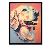 Artery8 Golden Retriever Dog Pastel Tone Screen Print Risograph Artwork Spot Block Colour Duotone Retro Riso Interior Design Artwork Framed Wall Art Print A4