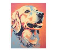 Artery8 Golden Retriever Dog Pastel Tone Screen Print Risograph Artwork Spot Block Colour Duotone Retro Riso Interior Design Large Wall Art Poster Print Thick Paper 18X24 Inch
