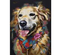 Artery8 Golden Retriever Dog with Floral Bandana Collar Extra Large XL Wall Art Poster Print