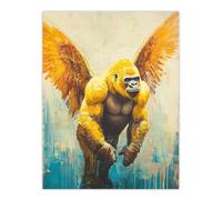 Artery8 Golden Yellow Gorilla Angel Wings Oil Painting Living Room Extra Large XL Wall Art Poster Print