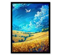 Artery8 Golden Yellow Wheat Fields Countryside Landscape Living Room Artwork Framed Wall Art Print A4
