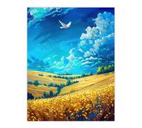Golden Yellow Wheat Fields Countryside Landscape Wall Art Print Artery8 Blue W24 inch x H32 inch