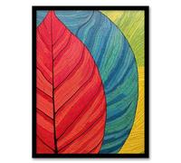 Artery8 Gond Painting Style Abstract Close Up Leaves Artwork Red Blue Green Line Drawing Stylised Patterns Artwork Framed Wall Art Print A4