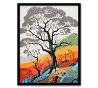 Artery8 Gond Style Yosemite Forest Trees Colourful Painting Artwork Framed Wall Art Print A4