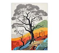 Artery8 Gond Style Yosemite Forest Trees Colourful Painting Extra Large XL Wall Art Poster Print