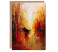 Artery8 Greeting Card Gondola Canal Abstract Venice Fiery Gold Sunset Blank For Him Or Her Art Birthday Card