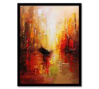 Artery8 Gondola Canal Abstract Venice Fiery Gold Sunset Framed Art Print in Orange | Size: A4 Artery8 Orange A4