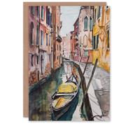 Artery8 Gondola in Venice Canal Watercolour Classic Greeting Birthday Card Him Her All Blank