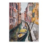 Gondola in Venice Canal Watercolour Classic Wall Art Print Artery8 Multi W24 inch x H32 inch