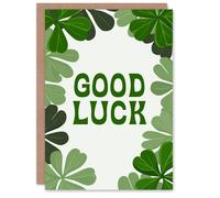 Artery8 Good Luck Card St. Patrick's Day Shamrock Clover Blank Greeting Card in Green Artery8 Green