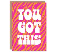 Artery8 Good Luck Card You Got This Hot Pink Orange Zebra Stripe Pattern