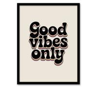 Artery8 Good Vibes Only Bold Funky Retro Typography Framed Wall Art Print 12X16"