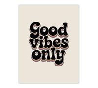 Artery8 Good Vibes Only Bold Funky Retro Typography Wall Art Print in Beige | Size: W24" x H32" Artery8 Beige W24" x H32"