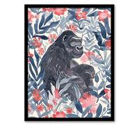 Artery8 Gorilla Ape and Pink Tropical Flowers Watercolour Living Room Artwork Framed Wall Art Print 18X24 Inch