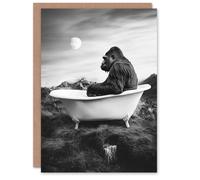 Artery8 Greeting Card Gorilla Ape in Bathtub Black White Valley Surreal Blank For Him Or Her Art Birthday Card