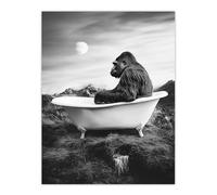 Artery8 Gorilla Ape in Bathtub Black White Valley Surreal Living Room Extra Large XL Wall Art Poster Print