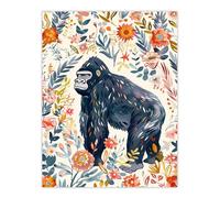 Gorilla Ape with Wildflowers Floral Watercolour Wall Art Print Artery8 Multi W24 inch x H32 inch