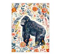 Gorilla Ape with Wildflowers Floral Watercolour Wall Art Print Artery8 Multi W24 inch x H32 inch