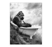 Gorilla Bubble Bath Bathtub Black White Surreal Wall Art Print Artery8 Grey W24 inch x H32 inch