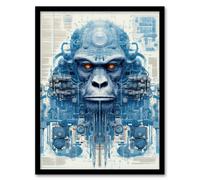 Artery8 Gorilla Robot Hybrid Schematic Blueprint Futuristic Secret Complex Arcane Manuscript Gift For Him Man Cave Artwork Framed Wall Art Print A4