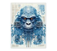 Artery8 Gorilla Robot Hybrid Schematic Blueprint Futuristic Secret Complex Arcane Manuscript Gift For Him Man Cave Unframed Wall Art Print Poster Artery8 Multicolor W12" x H16"