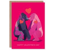 Artery8 Gorillas in Love Modern Neon Pink Design Personalised Valentine's Day Card