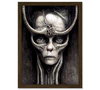 Artery8 Gothic Fantasy Alien Art Artwork Framed Wall Art Print A4 in Brown Artery8 Brown