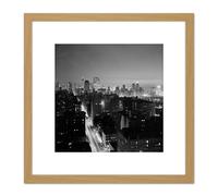 Artery8 Gottscho New York Madison Avenue Night 1937 Photo 8X8 Inch Square Wooden Framed Wall Art Print Picture with Mount in Light Oak Artery8 Light Oak