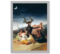 Artery8 Goya Witches Sabbath Painting Fantasy Landscape A4 Artwork Framed Wall Art Print in Light Grey Artery8 Light Grey
