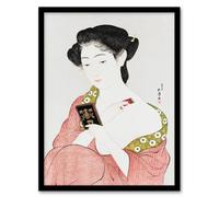 Artery8 Goyo Hashiguchi Framed Wall Art Print Woman Applying Powder Portrait in Pink | Size: A3 Artery8 Pink A3