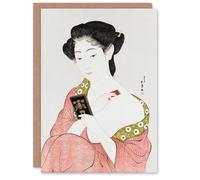 Artery8 Goyo Hashiguchi Japanese Art Card Woman Applying Powder Portrait in Pink Artery8 Pink