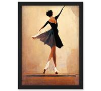 Artery8 Graceful Ballet Dancer In Black Dress Artwork Framed Wall Art Print A4 Artery8 Black