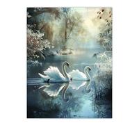 Artery8 Graceful Swans Tranquil Winter Lake Painting Living Room Extra Large XL Wall Art Poster Print