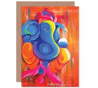 Artery8 Graffiti Blue Elephant Greetings Card in Orange Artery8 Orange