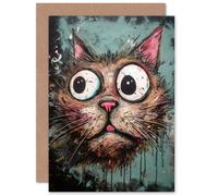 Artery8 Graffiti Street Art Bug Eyed Cat Oil Painting Art for Him or Her Man Woman Birthday Thank You Congratulations Blank Art Greeting Card