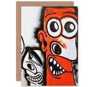 Artery8 Grafitti Strange Face Greetings Card in Orange Artery8 Orange