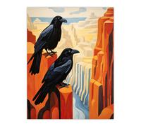 Artery8 Grand Canyon Crows Birds Abstract Minimalist Landscape Artwork Painting Unframed Wall Art Print Poster Home Decor Premium | Size: W12" x H16" Artery8 Multicolor W12" x H16"