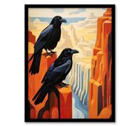 Artery8 Grand Canyon Crows Birds Abstract Minimalist Landscape Artwork Painting Artwork Framed Wall Art Print A4