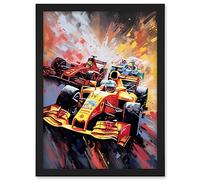 Artery8 Grand Prix Championship Cars Racing on Track Artwork Framed A3 Wall Art Print