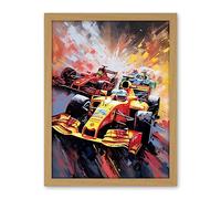 Artery8 Grand Prix Championship Cars Racing on Track Artwork Framed Wall Art Print 18X24 Inch