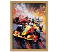 Artery8 Grand Prix Championship Cars Racing on Track Artwork Framed Wall Art Print A4