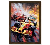 Artery8 Grand Prix Championship Cars Racing on Track Artwork Framed Wall Art Print A4