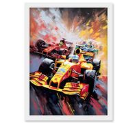Grand Prix Championship Cars Racing on Track Artwork Framed Wall Art Print A4 Artery8 White One Size