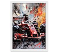 Artery8 Grand Prix Paint Splat Red Race Car Bold Artwork Framed A3 Wall Art Print