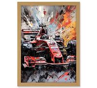 Artery8 Grand Prix Paint Splat Red Race Car Bold Artwork Framed A3 Wall Art Print