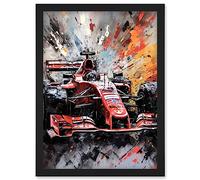 Artery8 Grand Prix Paint Splat Red Race Car Bold Artwork Framed Wall Art Print A4