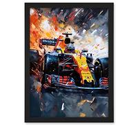 Artery8 Grand Prix Race Car in Action on Track Circuit Artwork Framed A3 Wall Art Print